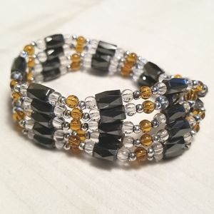Amber Silver Glass Bead Magnetic Bracelet